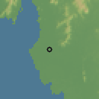Shaded relief of the 60 km around Titi Serong, drawn from the GMTED2010 grid