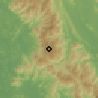 Shaded relief of the 60 km around Ulu Kali, drawn from the GMTED2010 grid