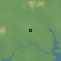 Shaded relief of the 60 km around Ulu Tiram, drawn from the GMTED2010 grid