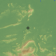 Shaded relief of the 60 km around Bau, drawn from the GMTED2010 grid