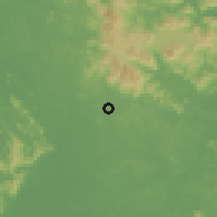 Shaded relief of the 60 km around Bekok, drawn from the GMTED2010 grid