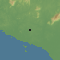 Shaded relief of the 60 km around Bemban, drawn from the GMTED2010 grid