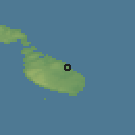 Shaded relief of the 55 km around Sliema, drawn from the GMTED2010 grid