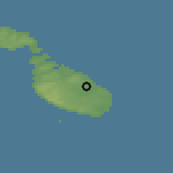 Shaded relief of the 55 km around Ta Xbiex, drawn from the GMTED2010 grid