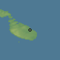 Shaded relief of the 55 km around Valletta, drawn from the GMTED2010 grid