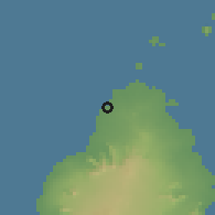 Shaded relief of the 59 km around Pointe aux Piments, drawn from the GMTED2010 grid