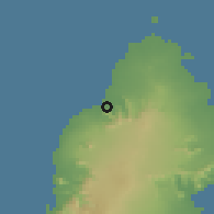Shaded relief of the 59 km around Port Louis, drawn from the GMTED2010 grid