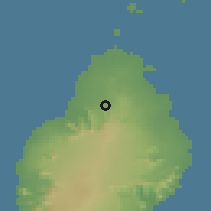 Shaded relief of the 59 km around Terre Rouge, drawn from the GMTED2010 grid
