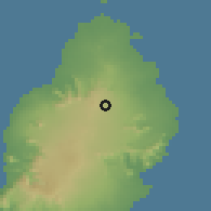 Shaded relief of the 58 km around Camp Thorel, drawn from the GMTED2010 grid