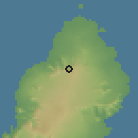 Shaded relief of the 58 km around Crève Coeur, drawn from the GMTED2010 grid