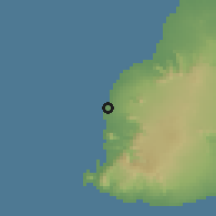 Shaded relief of the 58 km around Flic en Flac, drawn from the GMTED2010 grid