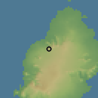 Shaded relief of the 58 km around Moka, drawn from the GMTED2010 grid