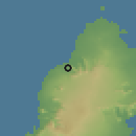 Shaded relief of the 58 km around Pailles, drawn from the GMTED2010 grid