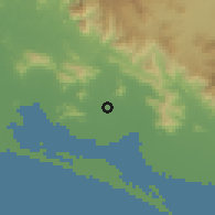 Shaded relief of the 59 km around Chahuites, drawn from the GMTED2010 grid