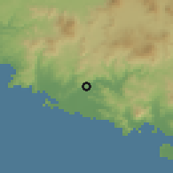 Shaded relief of the 59 km around Cihuatlán, drawn from the GMTED2010 grid