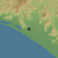 Shaded relief of the 59 km around Ciudad de Armería, drawn from the GMTED2010 grid