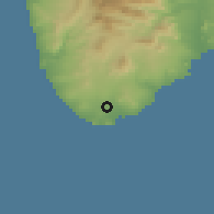 Shaded relief of the 58 km around Colonia del Sol, drawn from the GMTED2010 grid