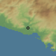 Shaded relief of the 59 km around Coyuca de Benítez, drawn from the GMTED2010 grid