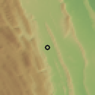 Shaded relief of the 58 km around El Naranjo, drawn from the GMTED2010 grid