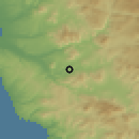 Shaded relief of the 56 km around El Refugio, drawn from the GMTED2010 grid