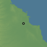 Shaded relief of the 59 km around El Tejar, drawn from the GMTED2010 grid
