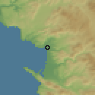 Shaded relief of the 56 km around Ensenada, drawn from the GMTED2010 grid
