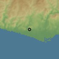 Shaded relief of the 59 km around La Mira, drawn from the GMTED2010 grid