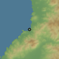 Shaded relief of the 58 km around La Peñita de Jaltemba, drawn from the GMTED2010 grid