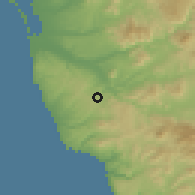 Shaded relief of the 56 km around Las Delicias, drawn from the GMTED2010 grid