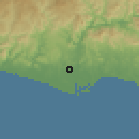 Shaded relief of the 59 km around Las Guacamayas, drawn from the GMTED2010 grid