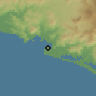 Shaded relief of the 59 km around Manzanillo, drawn from the GMTED2010 grid