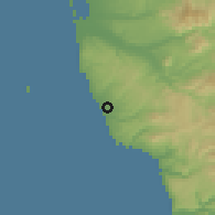 Shaded relief of the 56 km around Playas de Rosarito, drawn from the GMTED2010 grid