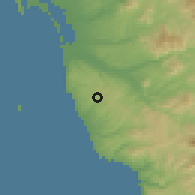 Shaded relief of the 56 km around Pórticos de San Antonio, drawn from the GMTED2010 grid