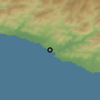 Shaded relief of the 59 km around Puerto Escondido, drawn from the GMTED2010 grid
