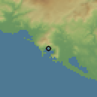 Shaded relief of the 59 km around Acapulco de Juárez, drawn from the GMTED2010 grid