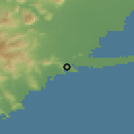 Shaded relief of the 59 km around Salina Cruz, drawn from the GMTED2010 grid