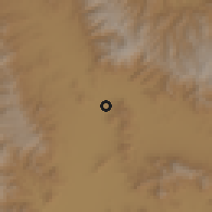 Shaded relief of the 59 km around San Antonio de la Cal, drawn from the GMTED2010 grid