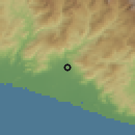 Shaded relief of the 59 km around Atoyac de Álvarez, drawn from the GMTED2010 grid