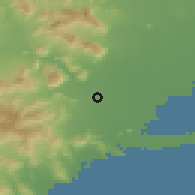 Shaded relief of the 59 km around San Blas Atempa, drawn from the GMTED2010 grid