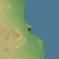 Shaded relief of the 56 km around San Felipe, drawn from the GMTED2010 grid