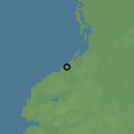 Shaded relief of the 59 km around San Francisco de Campeche, drawn from the GMTED2010 grid