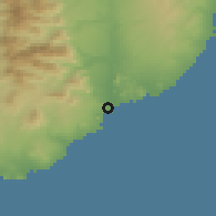 Shaded relief of the 58 km around San José del Cabo, drawn from the GMTED2010 grid