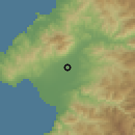 Shaded relief of the 58 km around San Juan de Abajo, drawn from the GMTED2010 grid