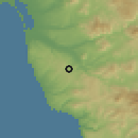 Shaded relief of the 56 km around San Luis, drawn from the GMTED2010 grid