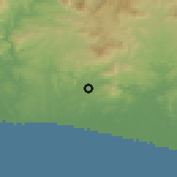 Shaded relief of the 59 km around San Marcos, drawn from the GMTED2010 grid