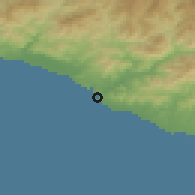 Shaded relief of the 59 km around Brisas de Zicatela, drawn from the GMTED2010 grid