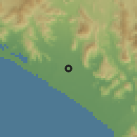 Shaded relief of the 59 km around Tecomán, drawn from the GMTED2010 grid