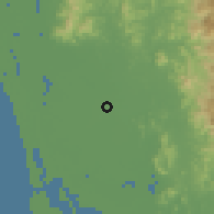 Shaded relief of the 58 km around Tecuala, drawn from the GMTED2010 grid