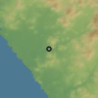 Shaded relief of the 59 km around Tomatlán, drawn from the GMTED2010 grid