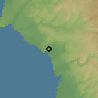 Shaded relief of the 56 km around Camalú, drawn from the GMTED2010 grid